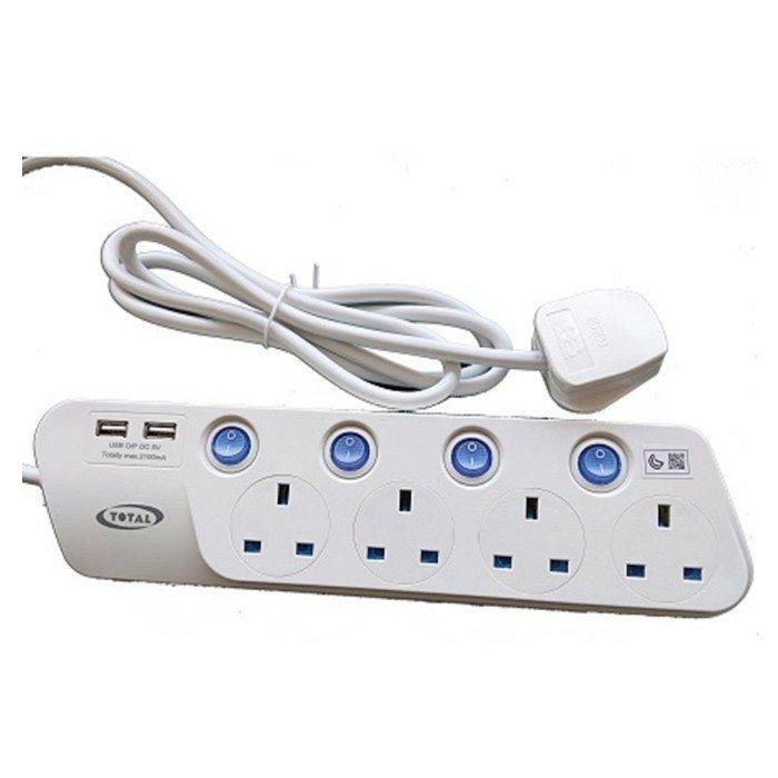 TOTAL TOTAL 4-outlet Extension Cord With 2 Usb Ports 2m Cables & Connectors
