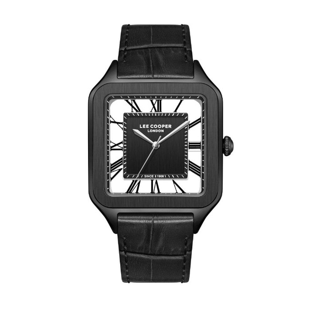 Lee Cooper  Men's VJ20C1 Movement Watch, Square, 20,8x34mm, 3H Display And Leather Strap, LC08277.651 - Black