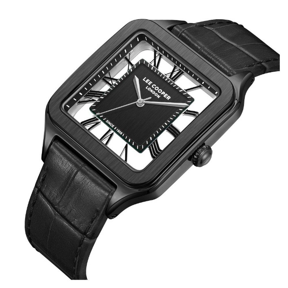 Lee Cooper  Men's VJ20C1 Movement Watch, Square, 20,8x34mm, 3H Display And Leather Strap, LC08277.651 - Black