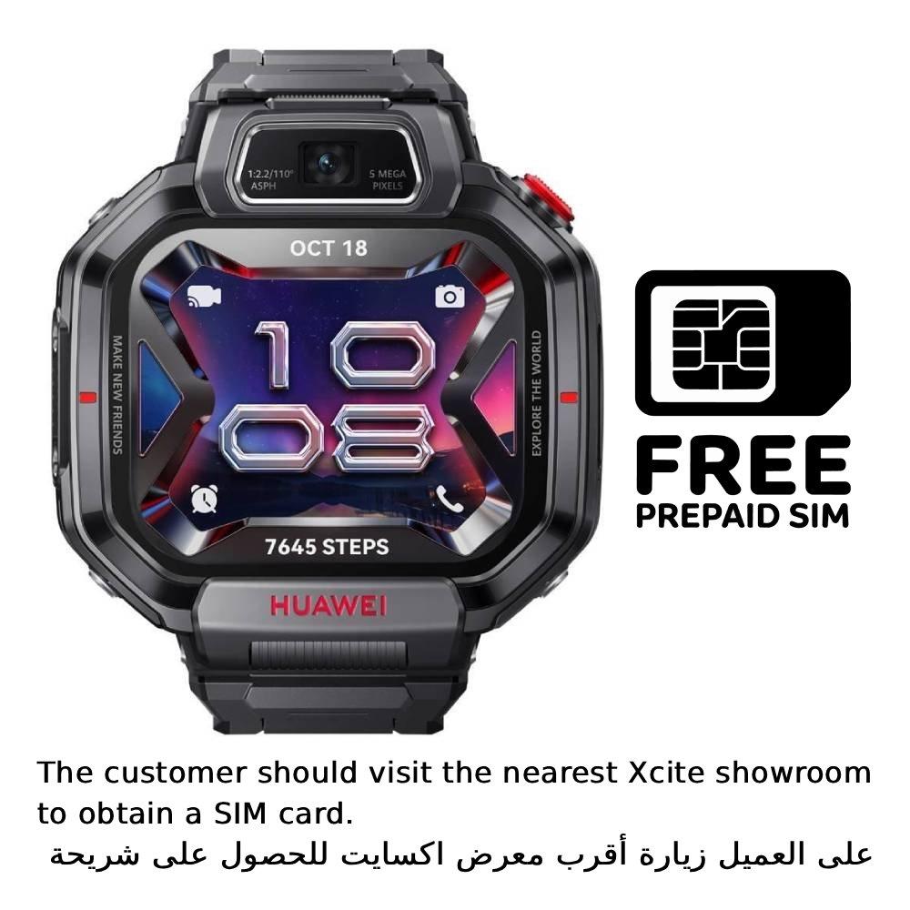 New Arrival Huawei X1 Pro Kids Watch, 64GB, 13 MP- Black + Zain Prepaid SIM Card , 70GB, 5G Split it your way