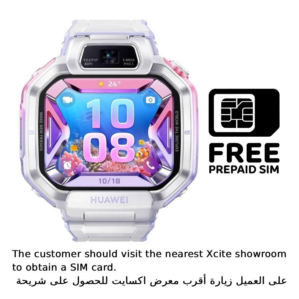 New Arrival Huawei Kids Watch X1 Pro, 64GB storage, 13MP camera - Purple + Zain Prepaid SIM Card , 70GB, 5G Split it your way