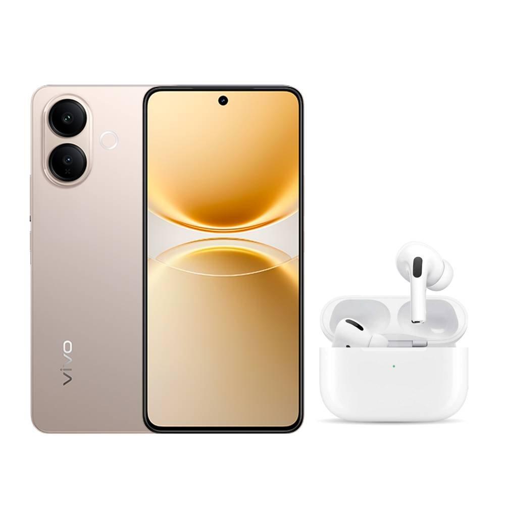 Vivo V70 Lite 5G Phone, Mediatek Dimensity 7400 Turbo, 8GB RAM, 256GB, 6.77-Inch AMOLED Display- Gold+ Vivo TWS In-line Prem Vchoice Earphones