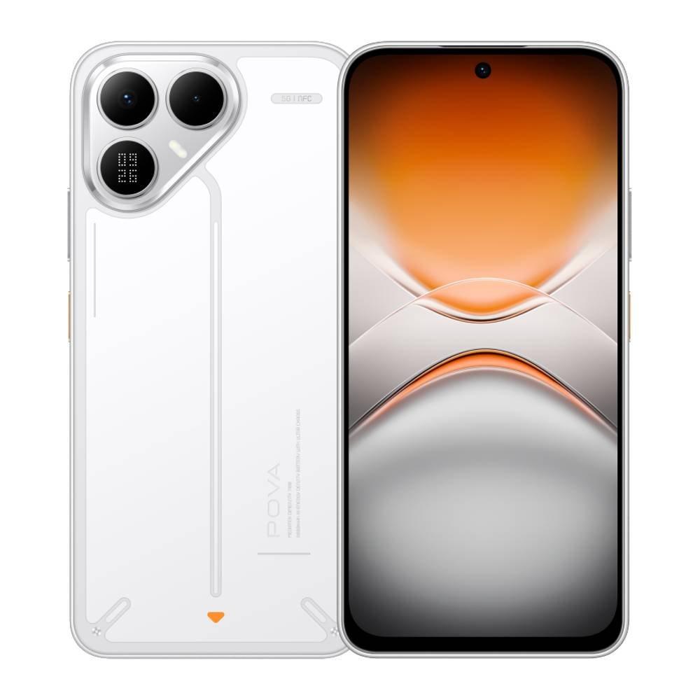Tecno Pova 8 5G Phone, MediaTek Dimensity 7100, 8GB RAM, 256GB, 6.76-Inch Screen - White