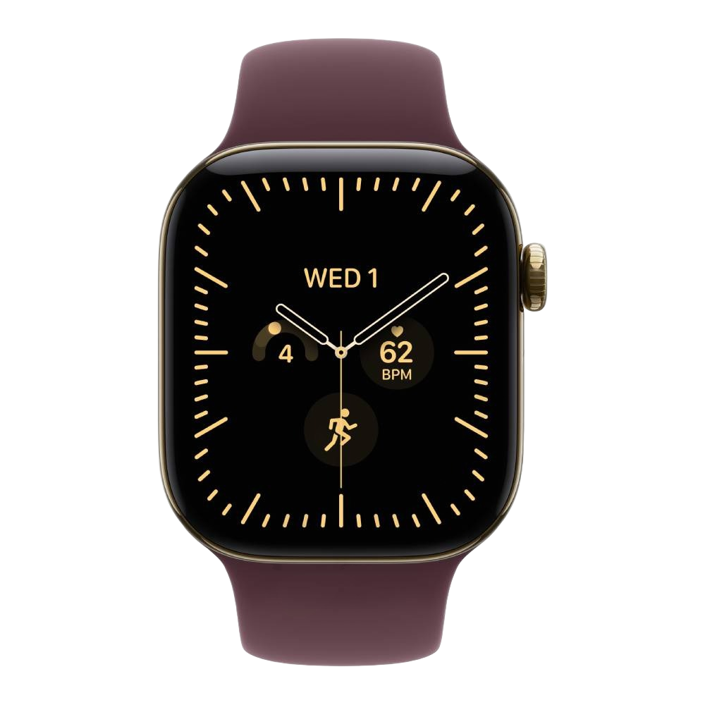 Apple Watch Series 12 GPS + Cellular, 42mm, Radiant Gold Titanium Case with Burgundy Sport Band, MJGK4AF/A - M/L Split it your way