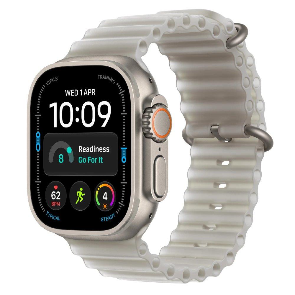 Apple Watch Ultra 4, GPS + Cellular, 49mm, Natural Titanium Case with Translucent Grey Ocean Band, MJAD4AF/A