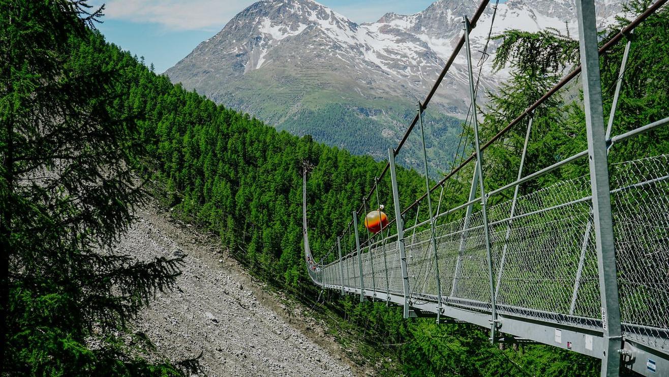 Longest pedestrian suspension bridge in the Alps