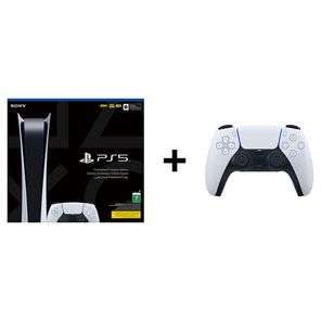 PS5 Digital Edition Gaming Console 825GB White + DualSense5 Controller Bundle