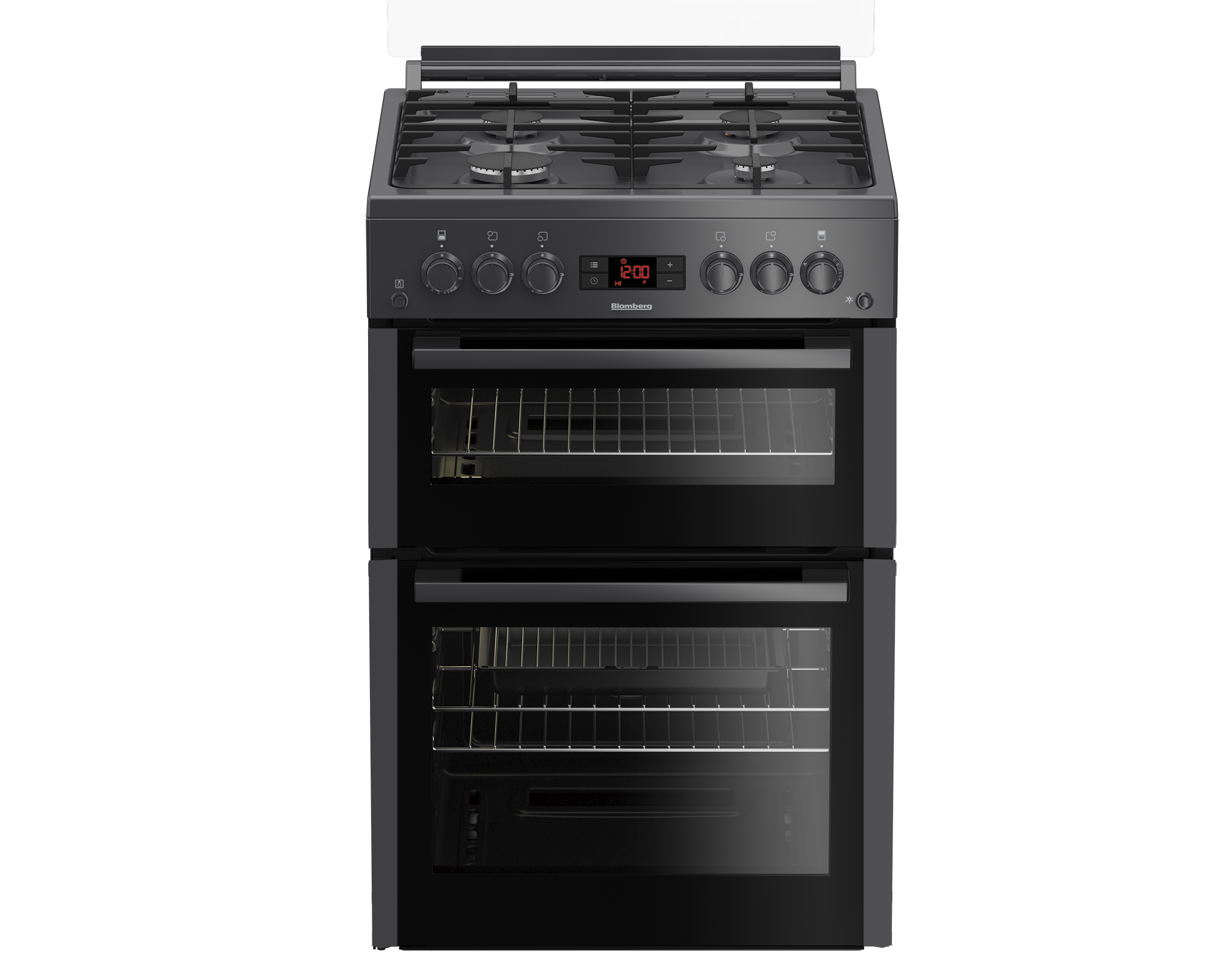 GGN65N 60cm Double Oven Gas Cooker Gas Hob &amp Glass Lid Anthracite