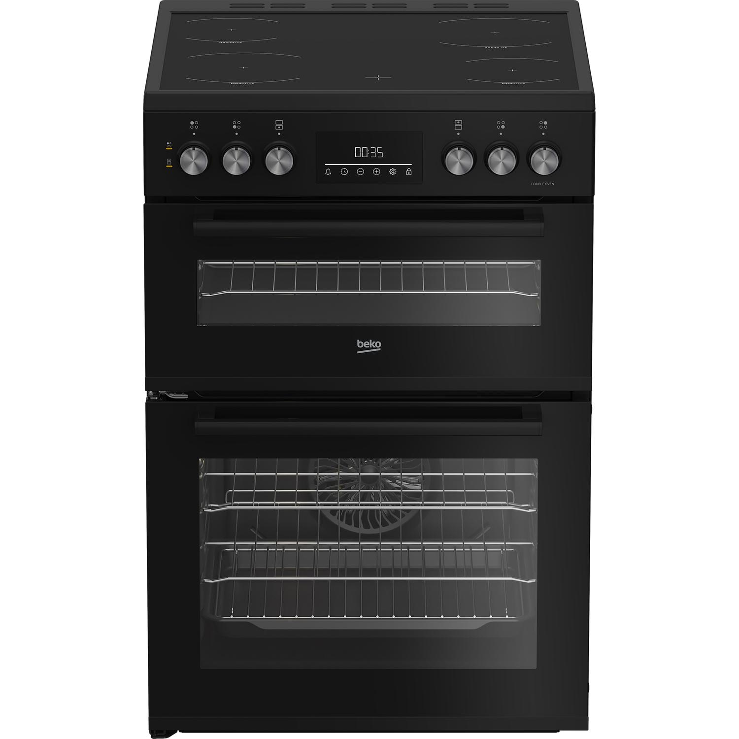 Beko EDC6731K 60cm Double Oven Electric Cooker with Vitroceramic Hob - Black