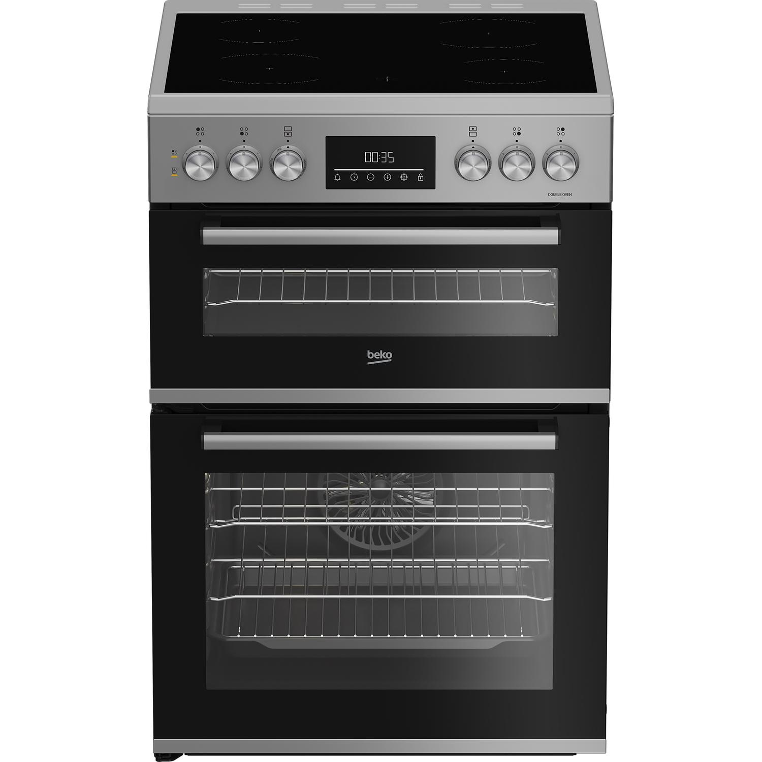 Beko EDC6731S 60cm Double Oven Electric Cooker with Vitroceramic Hob - Silver