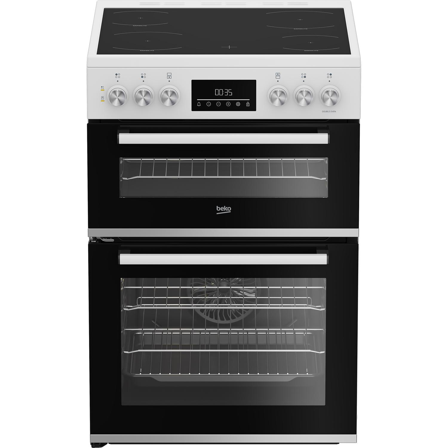 Beko EDC6731W 60cm Double Oven Electric Cooker with Vitroceramic Hob - White