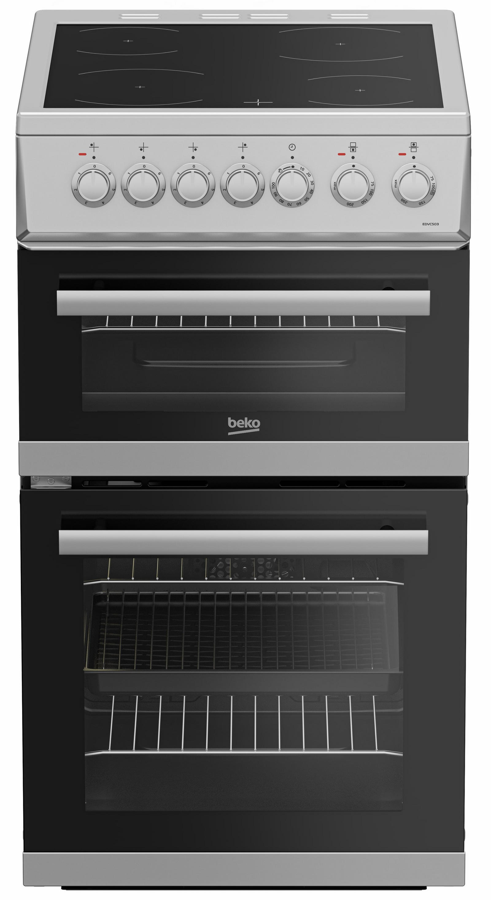 Beko EDVC503S 50cm Double Oven Electric Cooker with Ceramic Hob - Silver