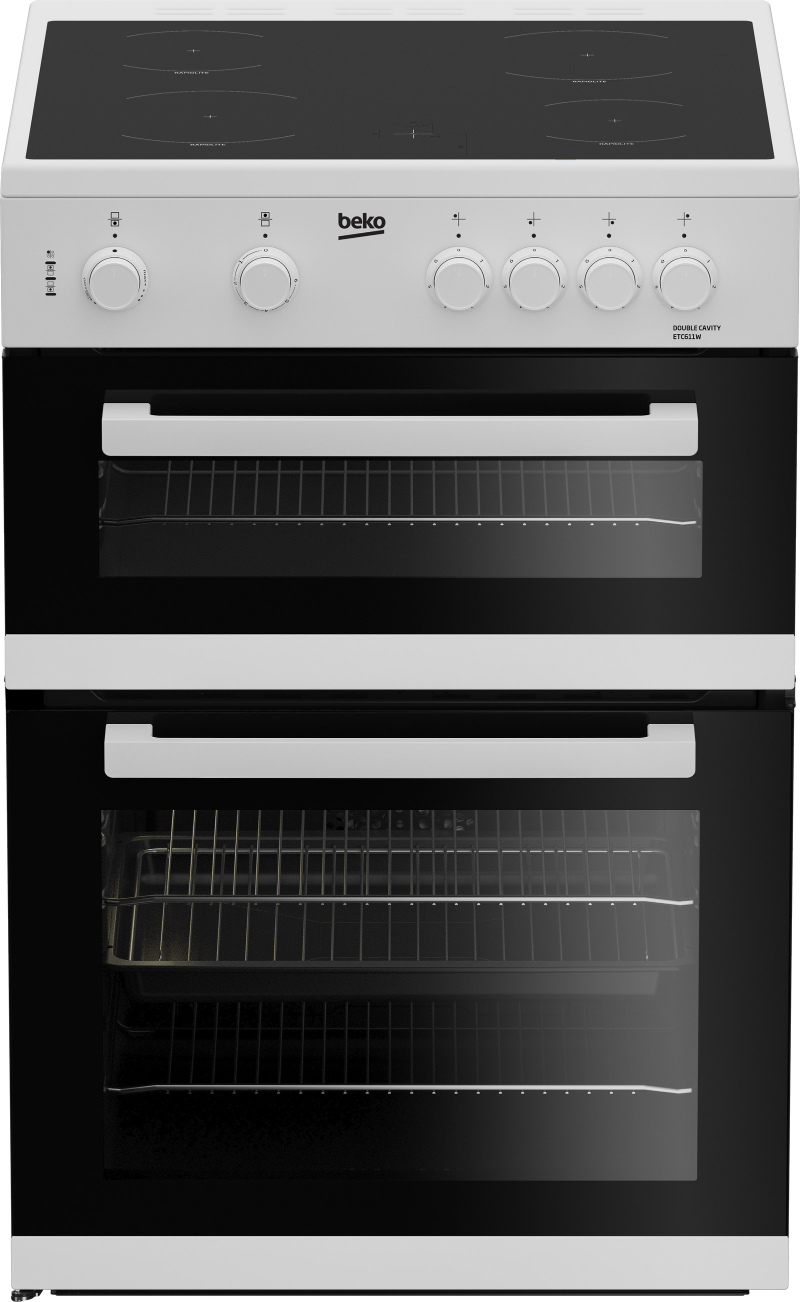Beko ETC611W 60cm Twin Cavity Electric Cooker with Ceramic Hob - White
