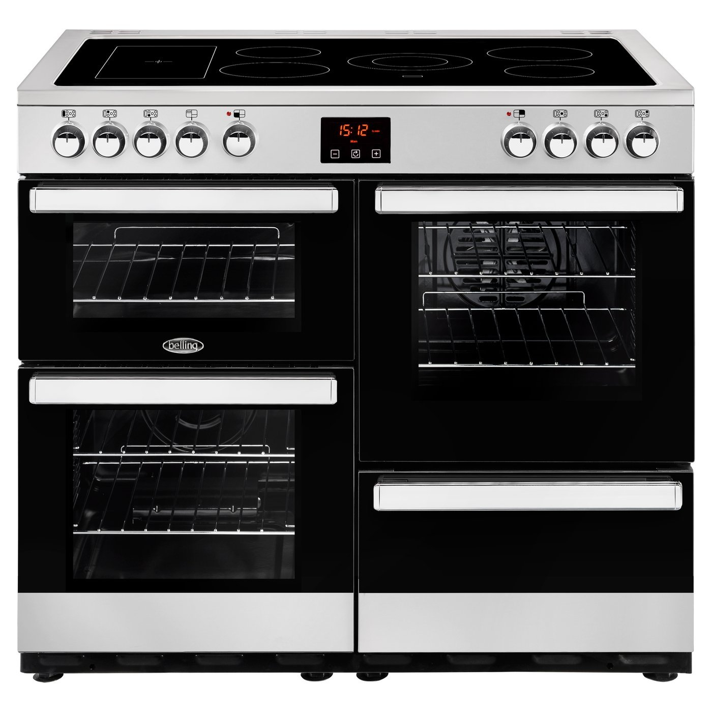 Belling 100E 99.6cm Electric Rangecooker with Triple Oven and Ceramic Hob - Stainless Steel