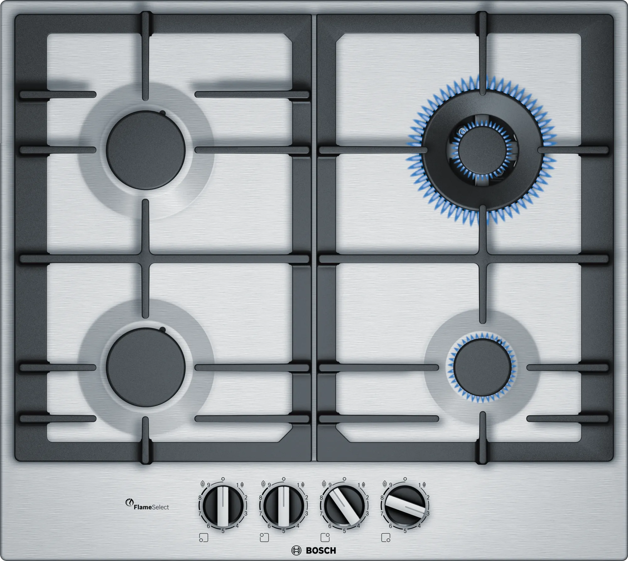 Bosch PCH6A5B90 58.2cm Gas Hob - Stainless Steel