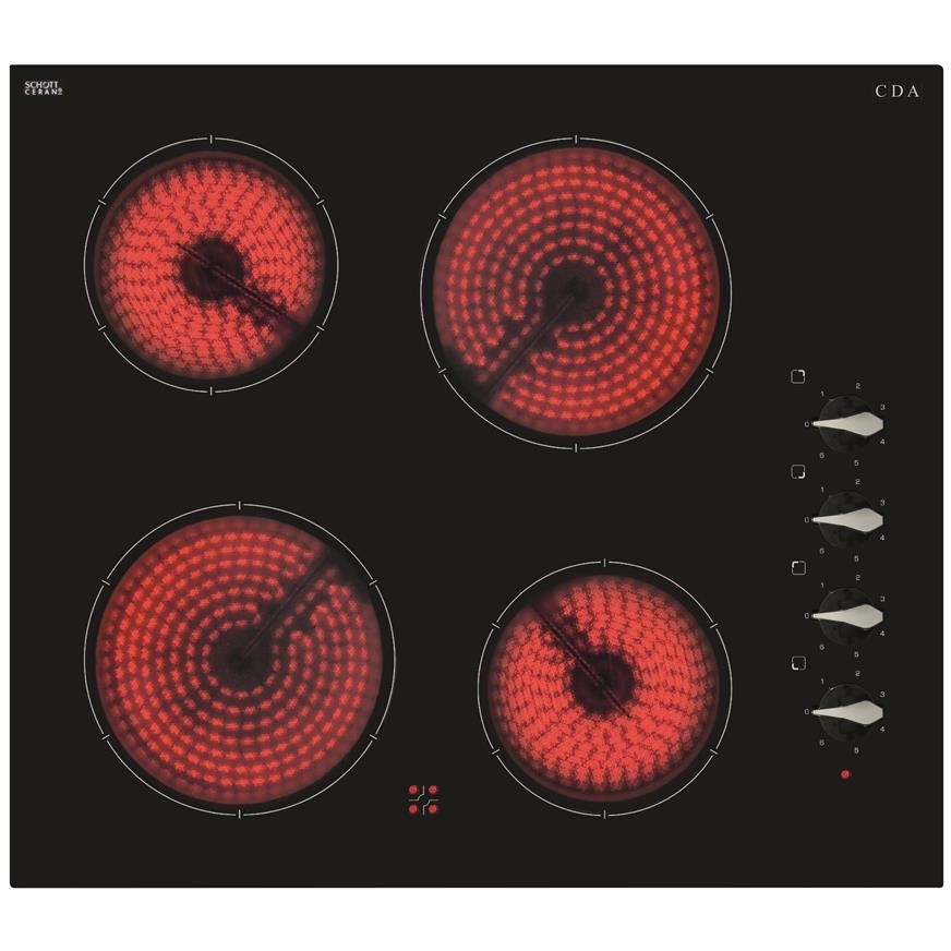 CDA HC6212FR 59.2cm Four Zone Ceramic Hob - Black