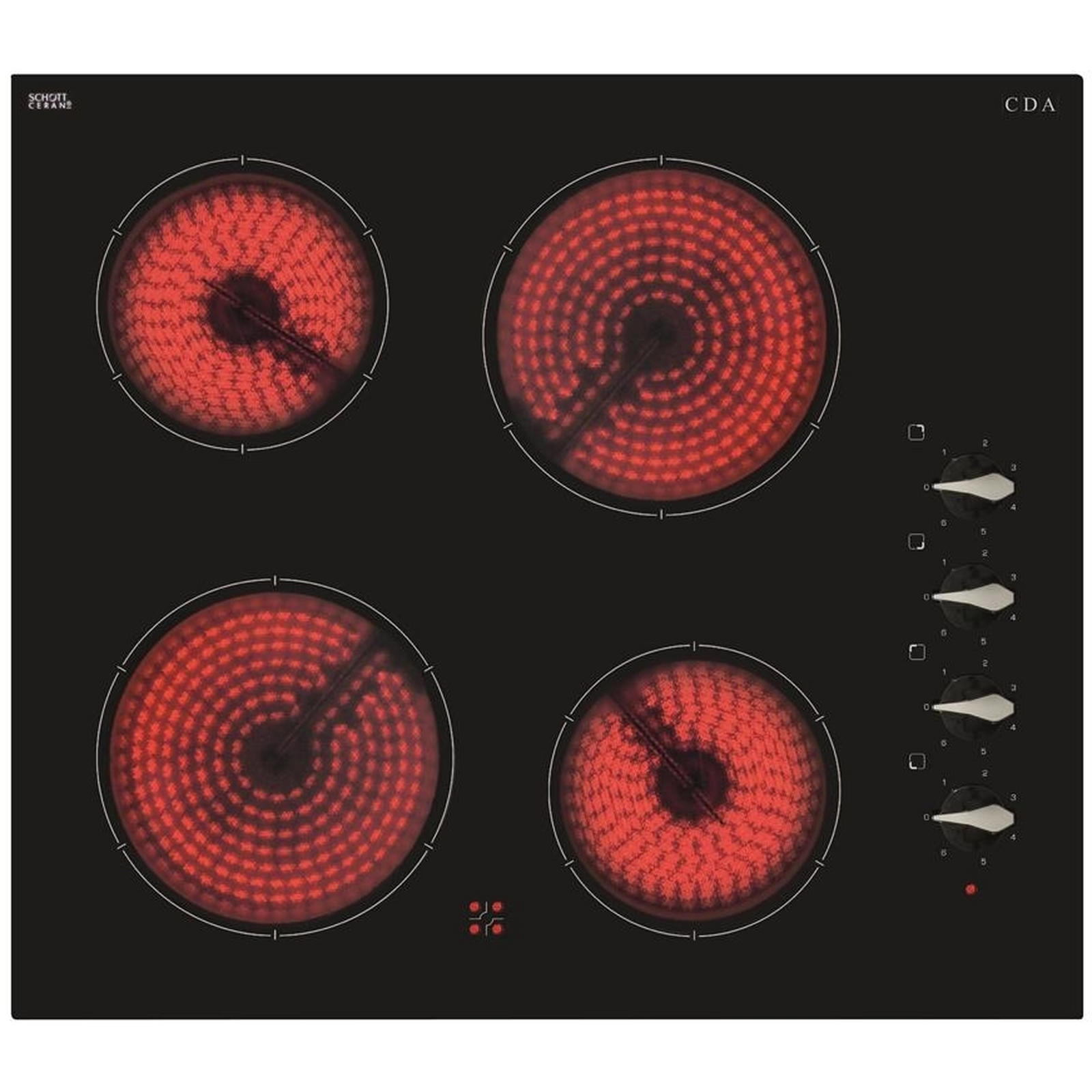 CDA HC6212FR 59.2cm Four Zone Ceramic Hob - Black