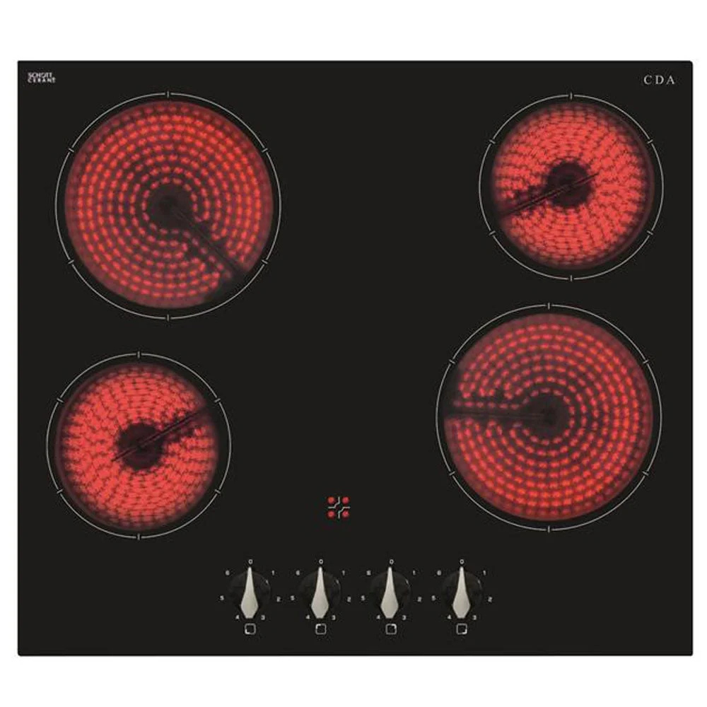 CDA HC6312FR 59.2cm 4 Zone Ceramic Hob, Frameless - Black Glass