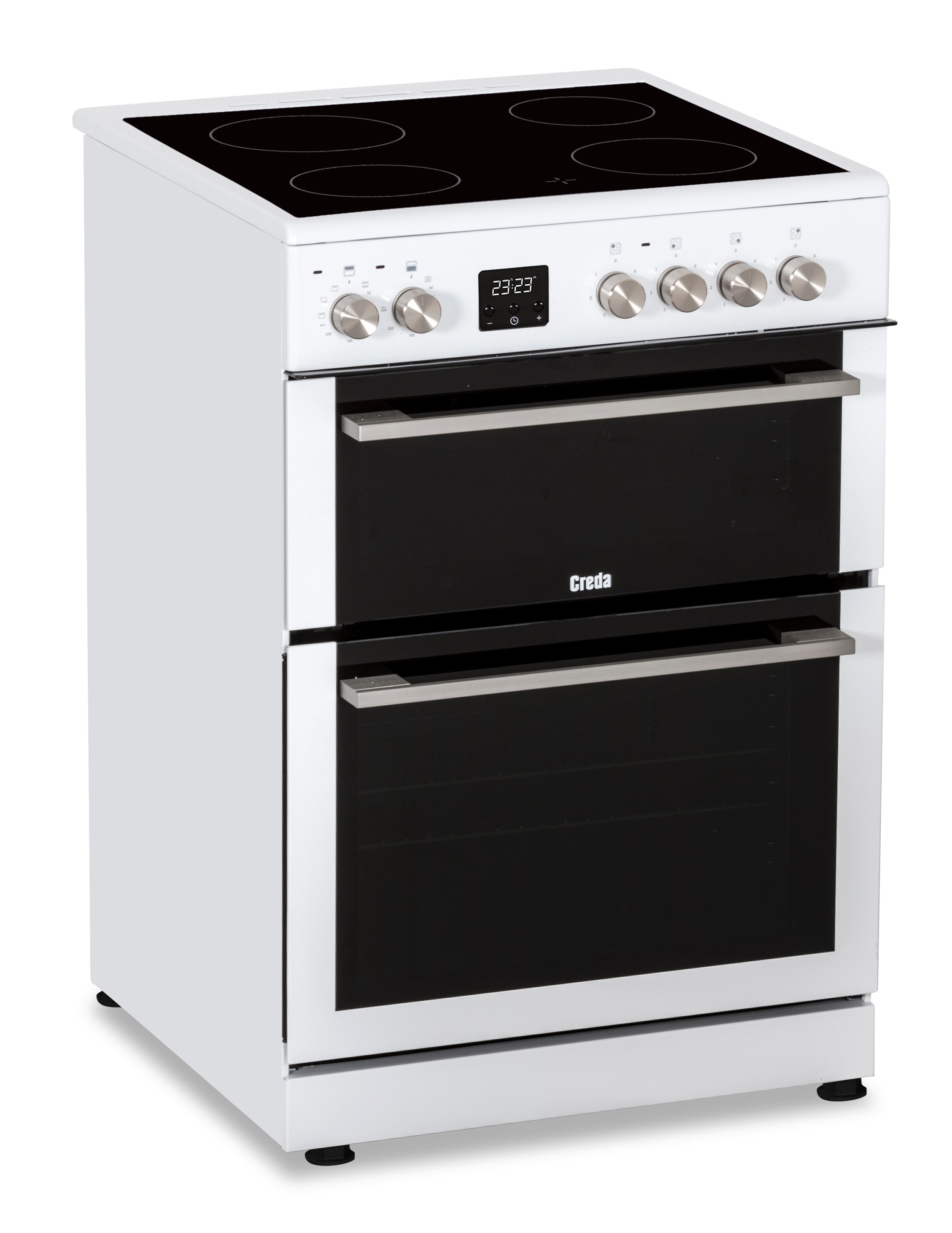 Creda C60CDOW 59.8cm Double Oven Electric Cooker with Vitroceramic Hob - White