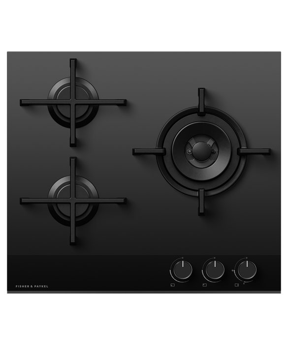 Fisher & Paykel CG603DNGGB4 60cm 3 Burner Gas Hob - Black Glass