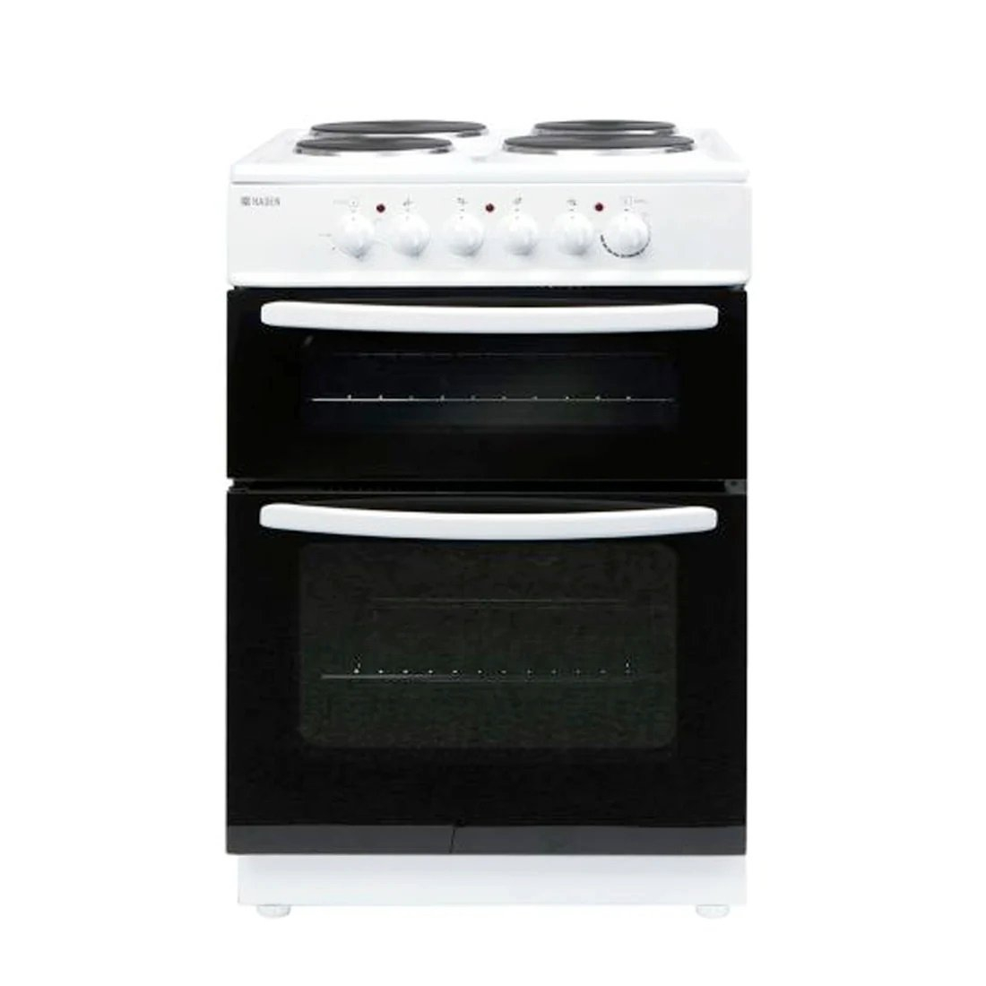 Haden HEST60W 60cm Double Oven Electric Cooker with Solid Top Hob - White