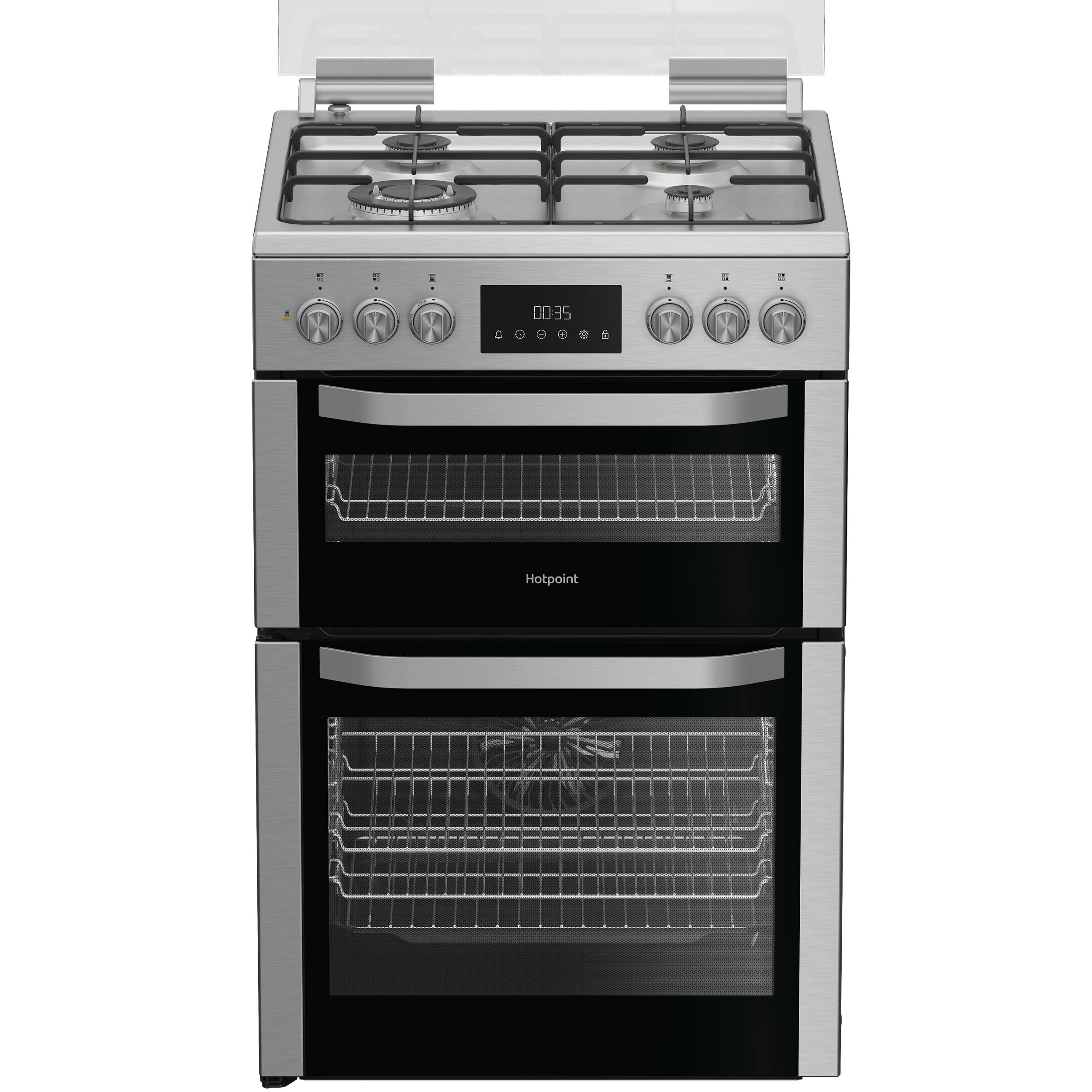 Hotpoint HDD6GDC2WX 60cm Double Oven Electric Cooker with Gas Hob - Stainless Steel