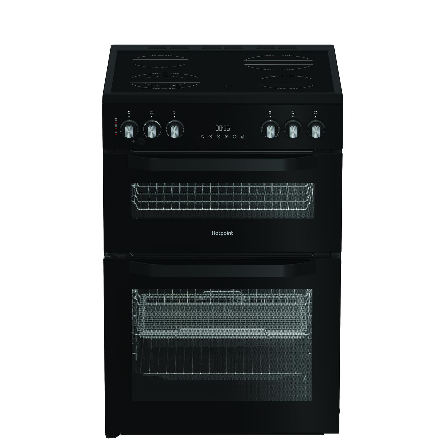 Hotpoint HDE6VDCASB1 60cm Double Oven Electric Cooker with Ceramic Hob - Black
