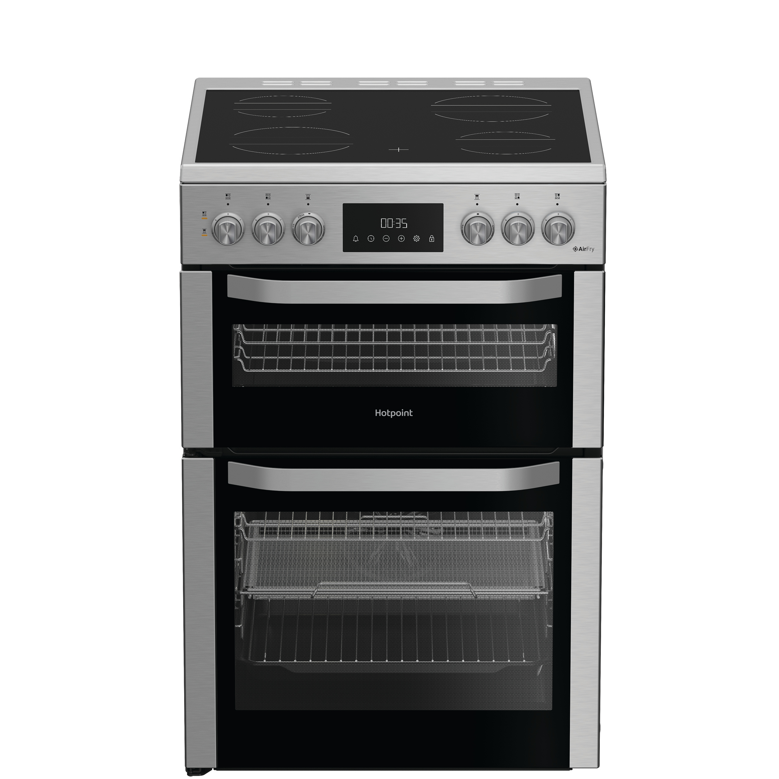 Hotpoint HDE6VDCAX 60cm Double Oven Electric Cooker with Ceramic Hob - Stainless Steel