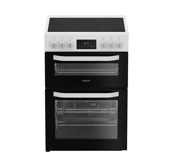 Hotpoint HDE6VDW 60cm Double Electric Ceramic Cooker - White