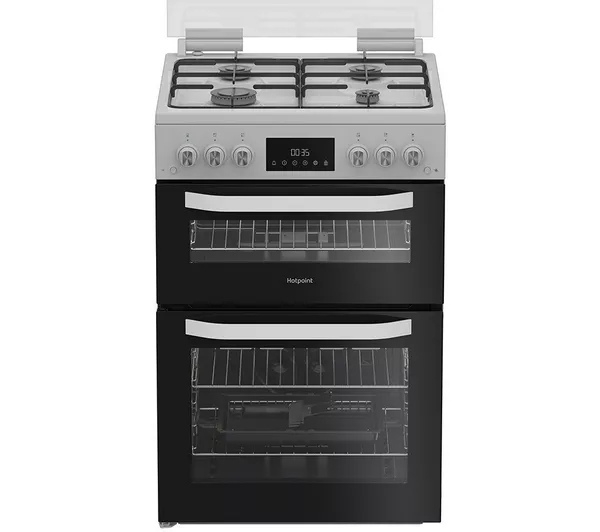 Hotpoint HDG6GDCW 60cm Double Gas Cooker with Glass Lid - White