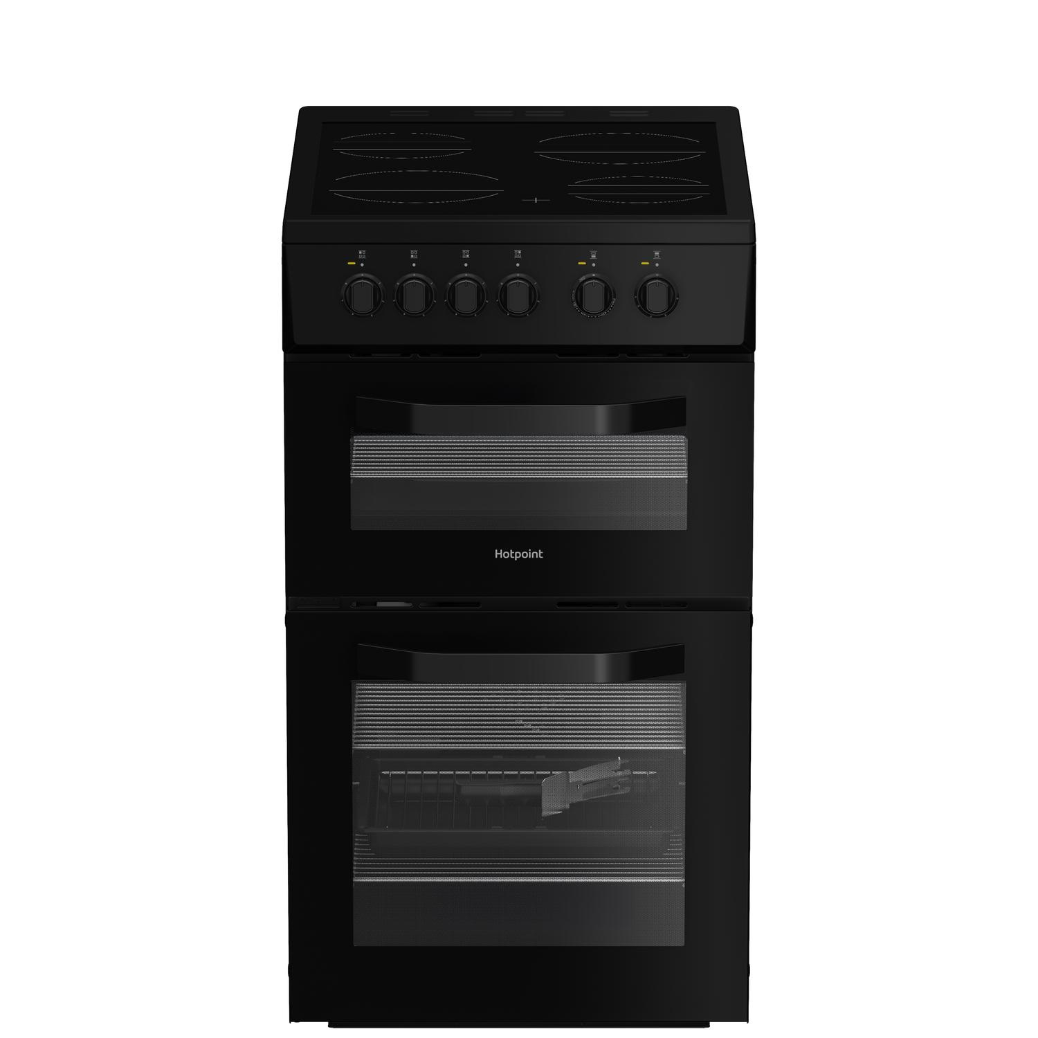 Hotpoint HTE5VCB 50cm Double Oven Electric Cooker with Ceramic Hob - Black