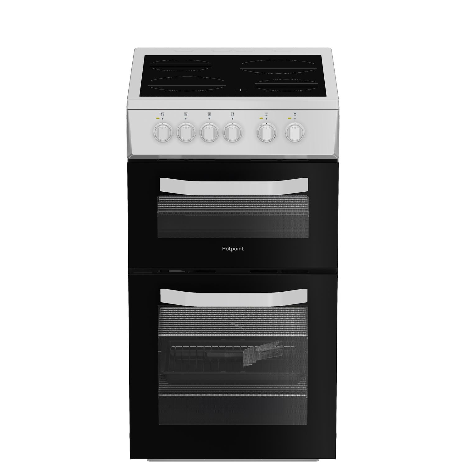 Hotpoint HTE5VCW 50cm Double Oven Electric Cooker with Ceramic Hob - White