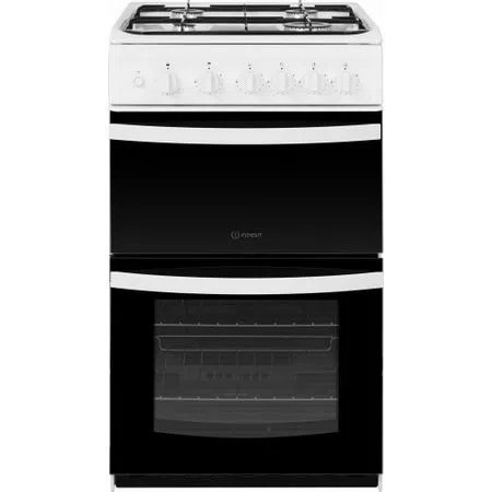 Indesit ID5G00KMWL 50cm Double Oven Electric Cooker with Gas Hob - White