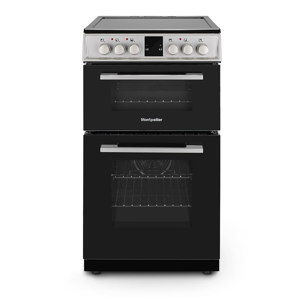 Montpellier MDOC50FS 5cm Double Oven Electric Cooker with Ceramic Hob - Silver