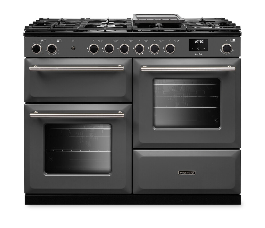 Rangemaster Aura AURAO110DFPSLT/BN1 110cm Dual Fuel Slate (Paint) - Brushed Nickel