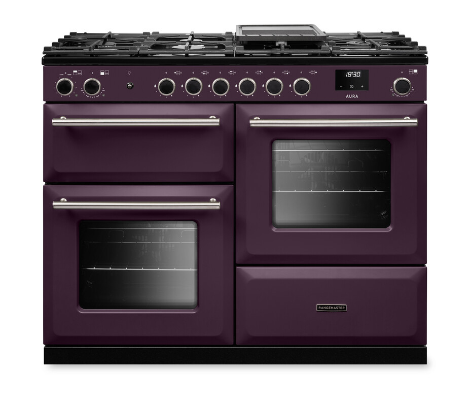 Rangemaster Aura AURAO110DFPPLM/BN1 110cm Dual Fuel Plum - Brushed Nickel