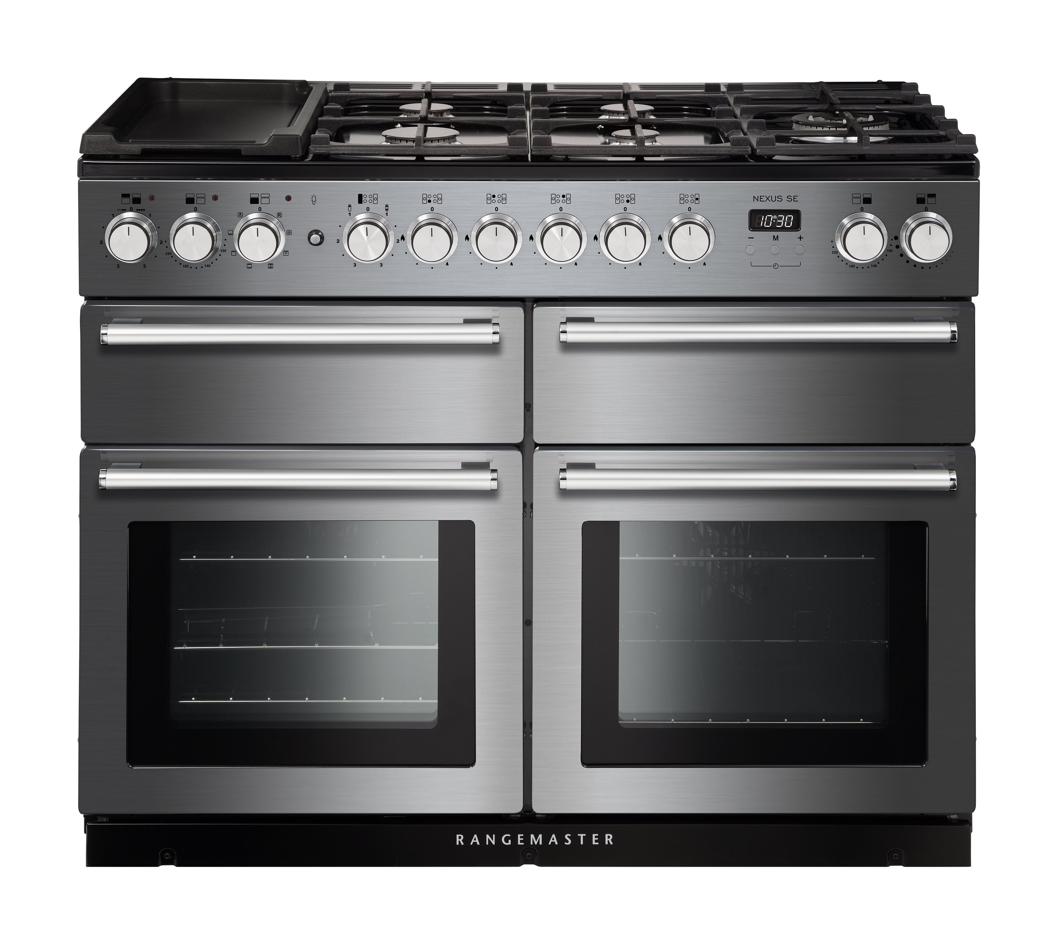 Rangemaster NEXSE110DFFSS/C 109.2cm Dual Fuel Rangecooker with Double Oven and Deluxe Hot Plate Hob - Stainless Steel