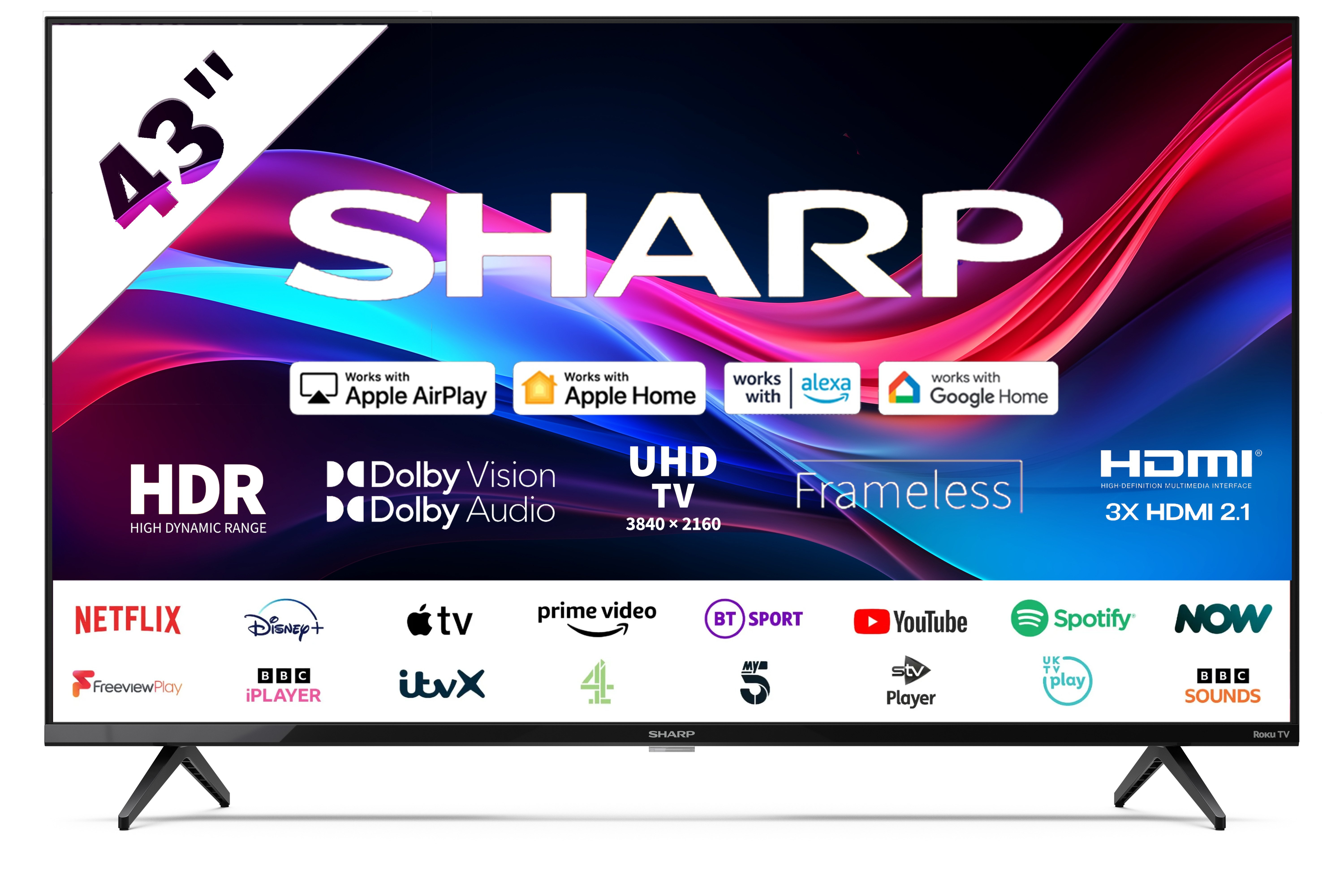Sharp 4T-C43GJ4225K 43" 4K UHD Frameless Smart Roku TV