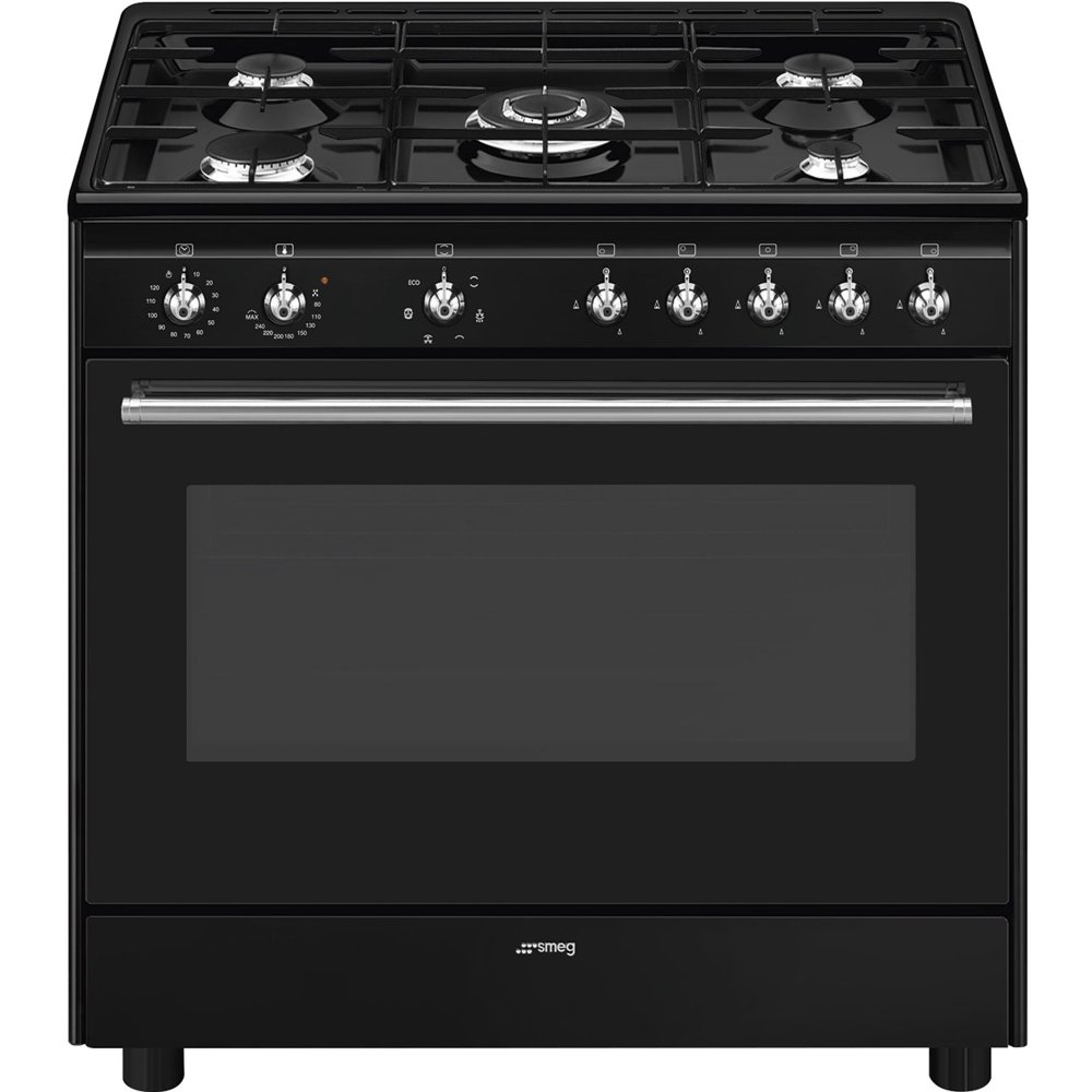 Smeg Concert CX91GMBL 90cm Dual Fuel Range Cooker wtih Gas Hob - Black 