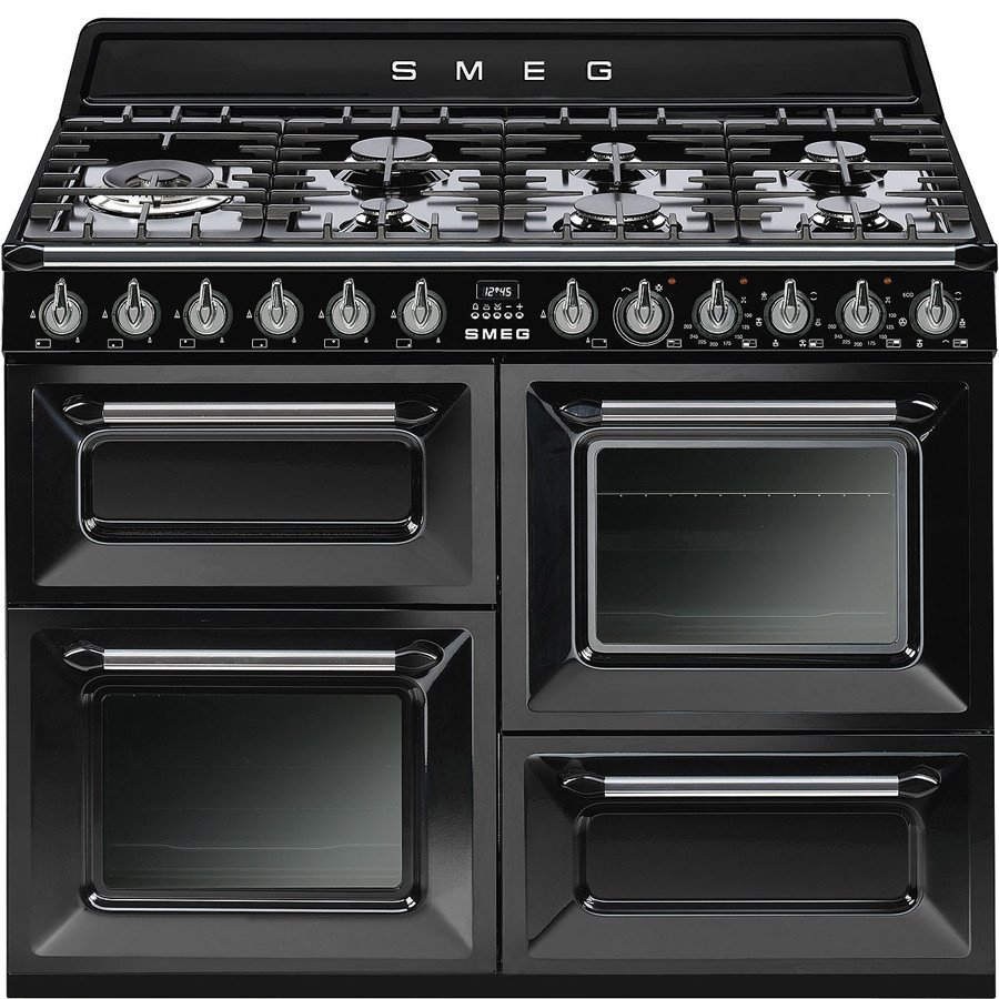 Smeg TR4110BL1 110cm Dual Fuel Rangecooker with Triple Oven and Gas Hob - Black