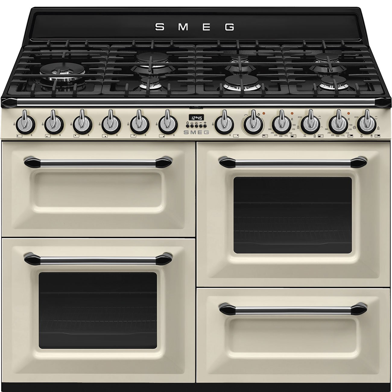Smeg TR4110P1 110cm Dual Fuel Rangecooker with Triple Oven and Gas Hob - Cream