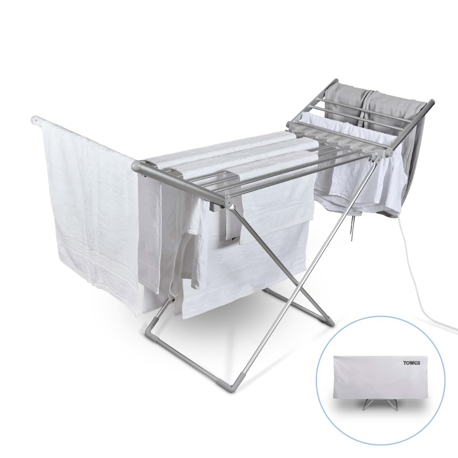 Tower T25003 Heated Winged Airer with Cover - Silver