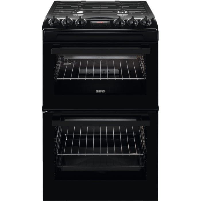 Zanussi ZCG43250BA 55cm Double Oven Gas Cooker with Gas Hob - Black