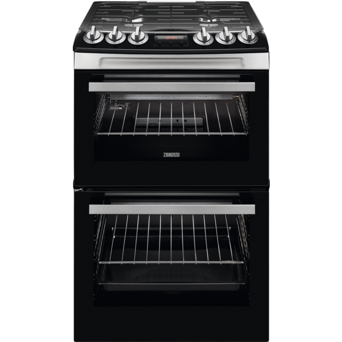 Zanussi ZCG43250XA 55cm Double Oven Gas Cooker with Gas Hob - Stainless