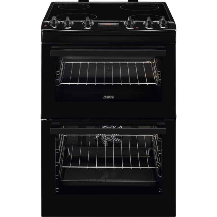 Zanussi ZCV66250BA 60cm Double Oven Electric Cooker with Ceramic Hob - Black