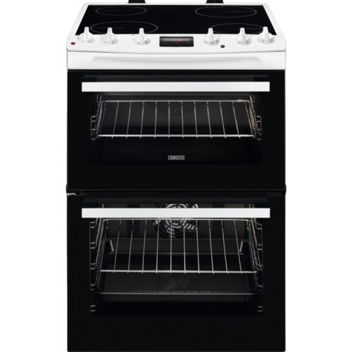 Zanussi ZCV66250WA 60cm Double Oven Electric Cooker with Ceramic Hob - Black & White