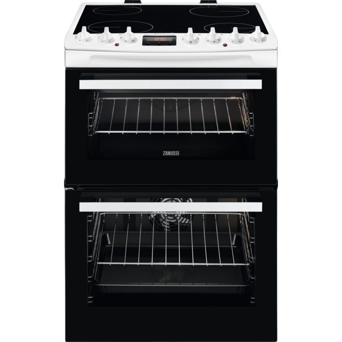 Zanussi ZCV69360WA 60cm Double Oven Electric Cooker with Ceramic Hob - White