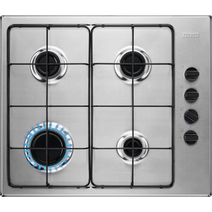 Zanussi ZGNN640X 59.4cm Series 20 Slim side control Integrated Gas Hob - Stainless Steel