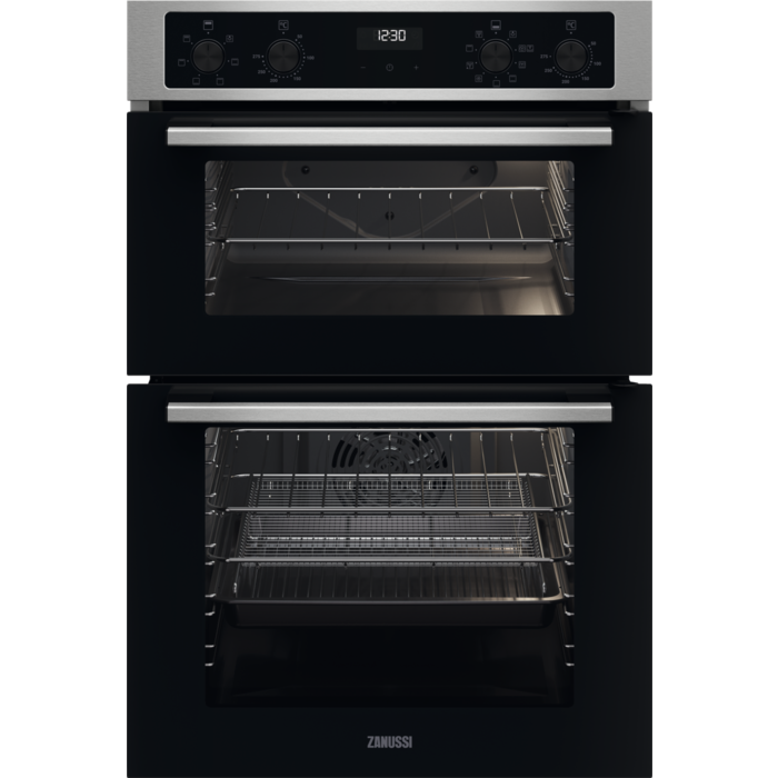 Zanussi ZKCNA4X1 59.4cm Built In Electric Double Oven - Stainless Steel & Black