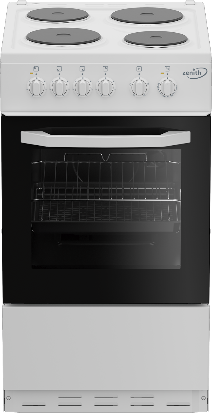 Zenith ZE503W 50cm Electric Single Oven with solid plate - hob White